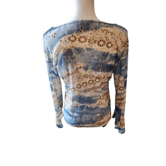 Vintage 90s Zoey Beth Peasant Boho Blue Brown Long Sleeve Blouse L - Picture 4 of 5